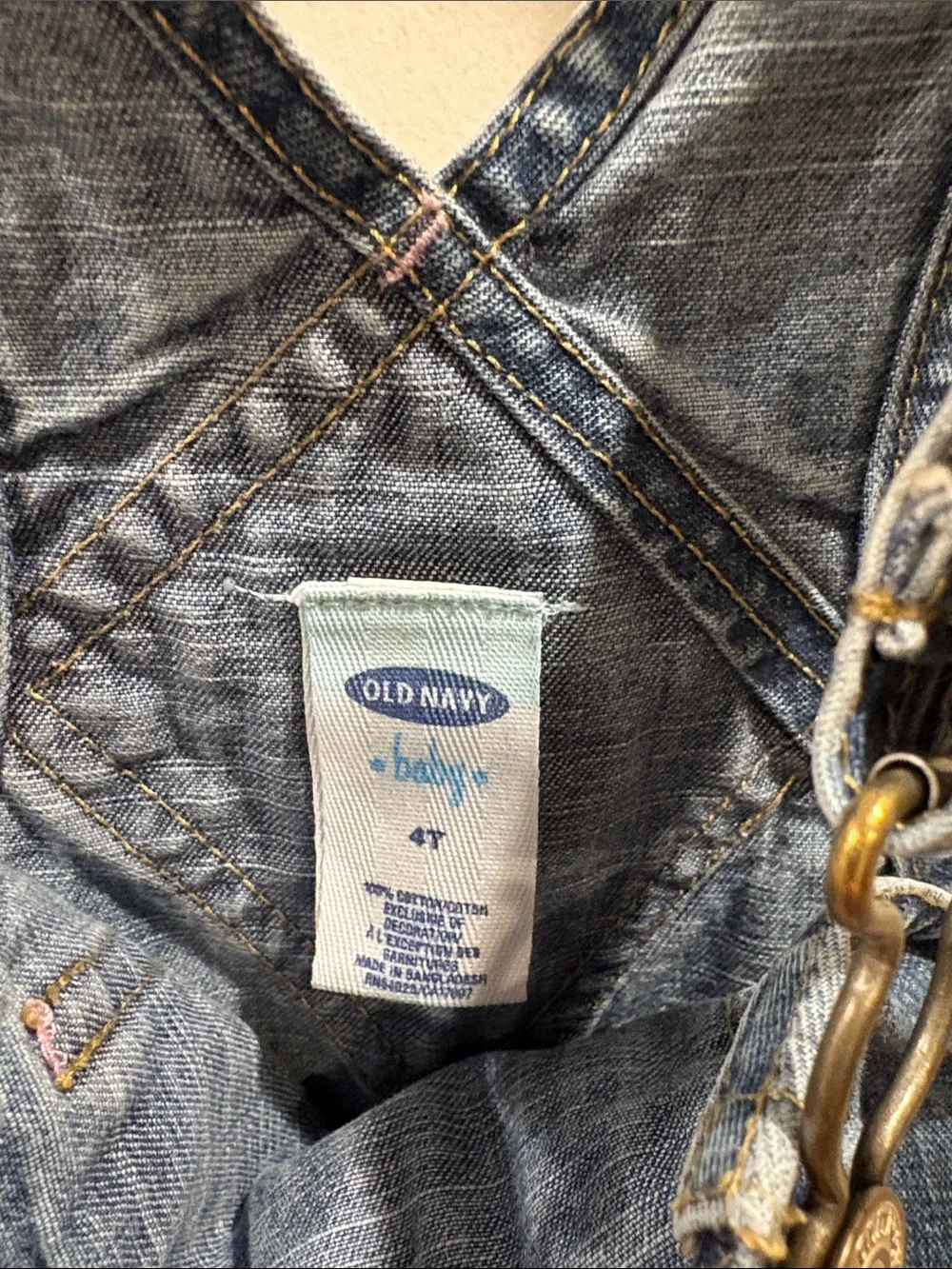 Old Navy Blue Denim Kids Overalls with Pink Bow